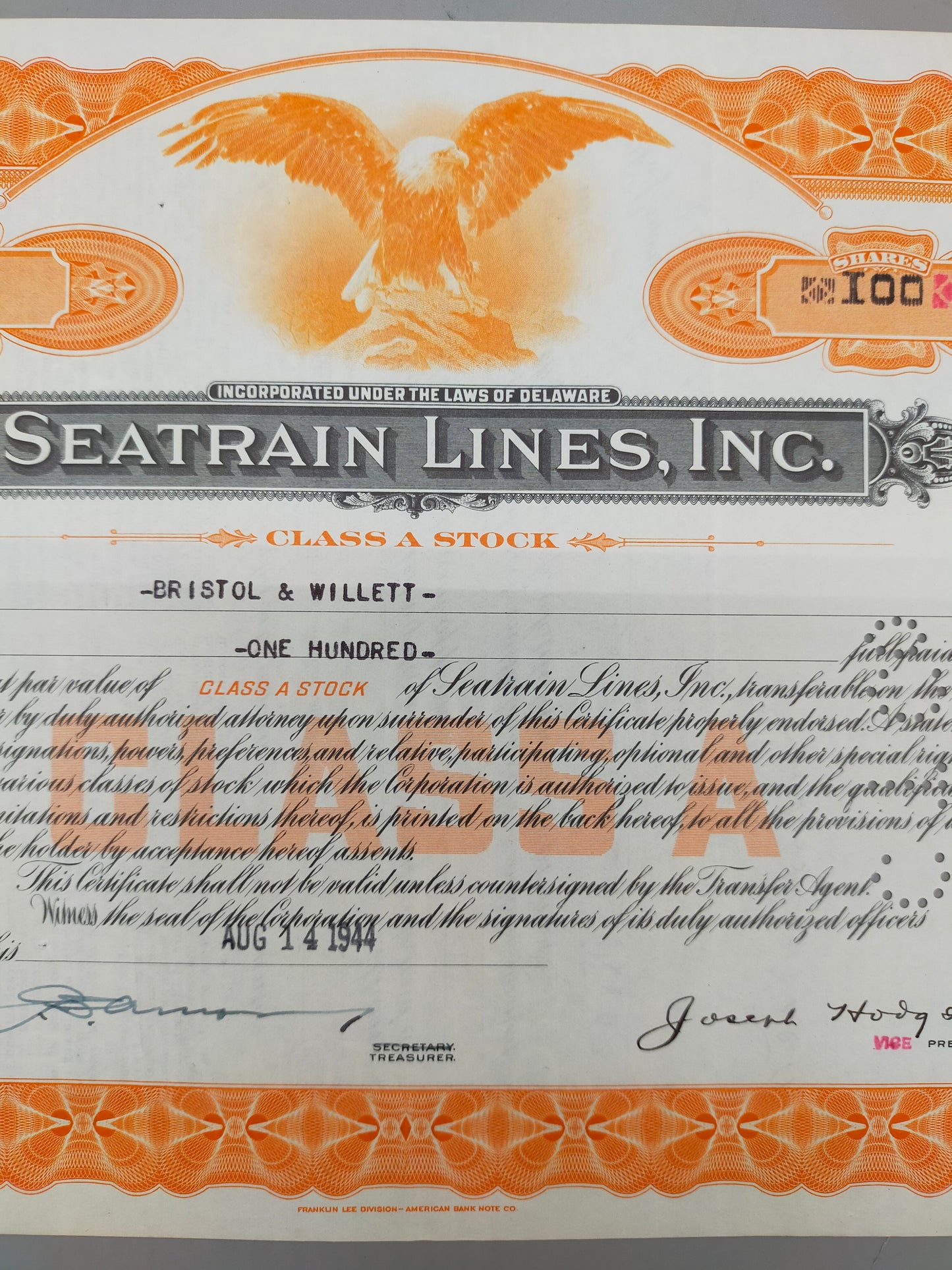 Historische Aktie Seatrain Lines Inc. 1944