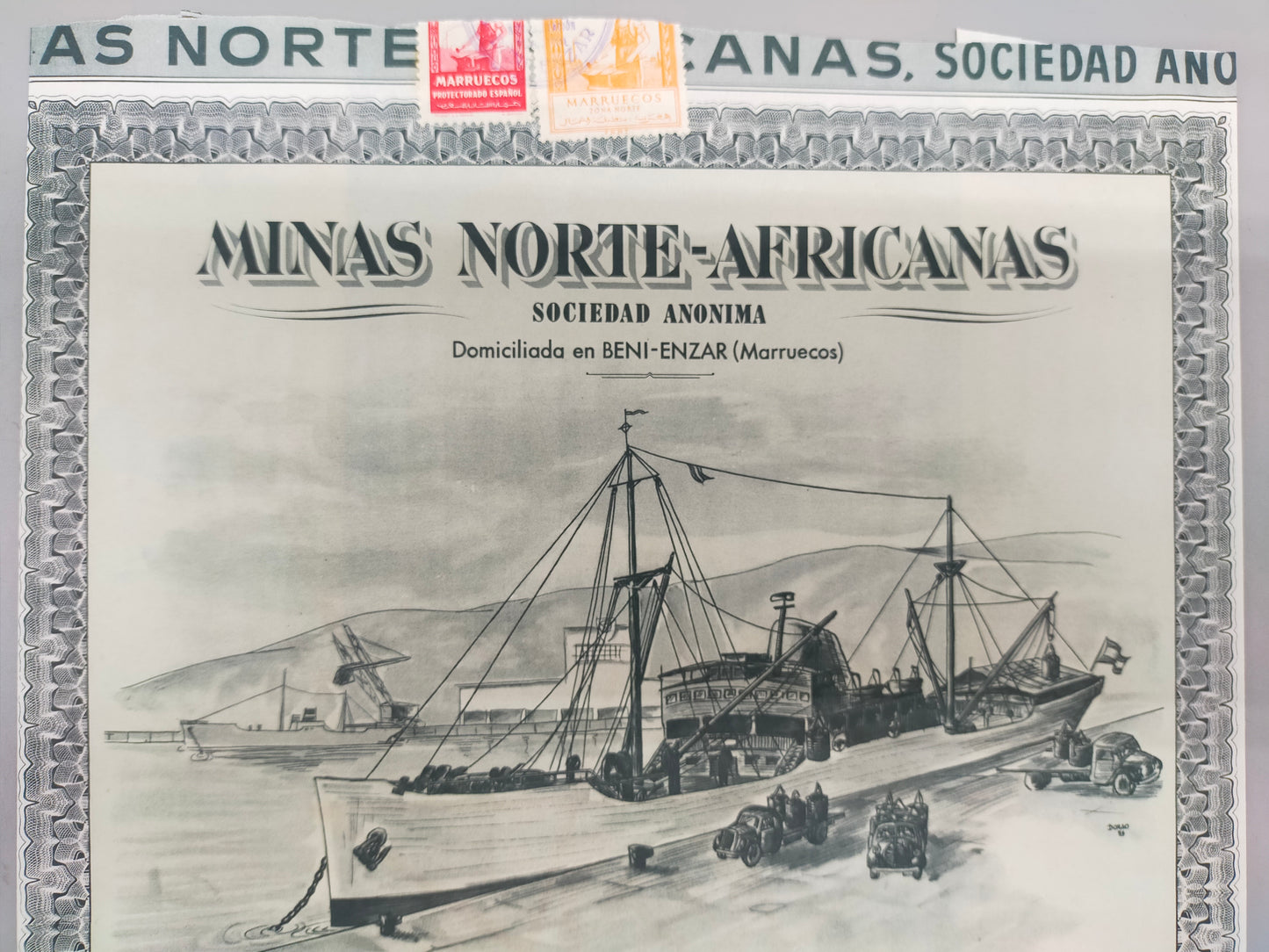 Historische Aktie Minas Norte-Africanas 1956 Beni-Enzar (Marokko)
