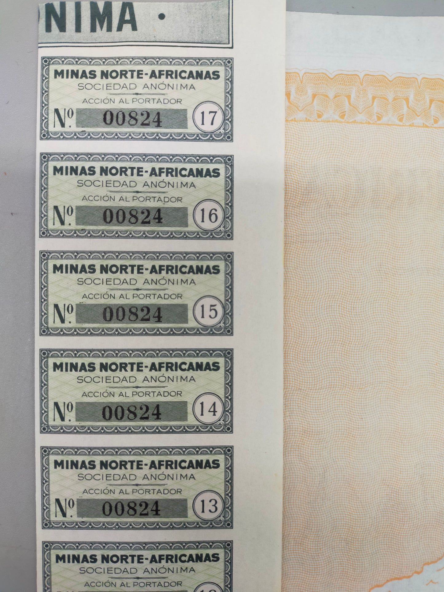 Historische Aktie Minas Norte-Africanas 1956 Beni-Enzar (Marokko)