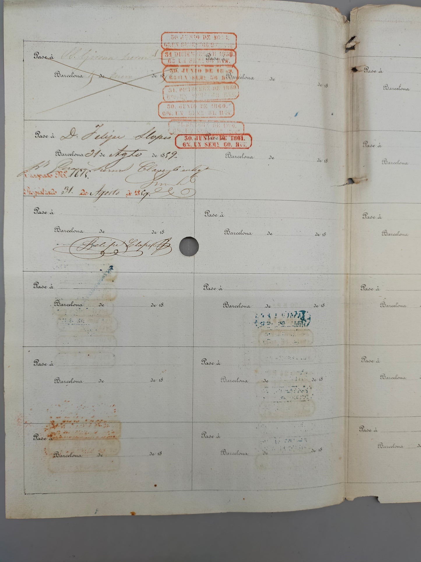 Historische Canal de Urgel Aktie – Barcelona 1853, 2 Acciones