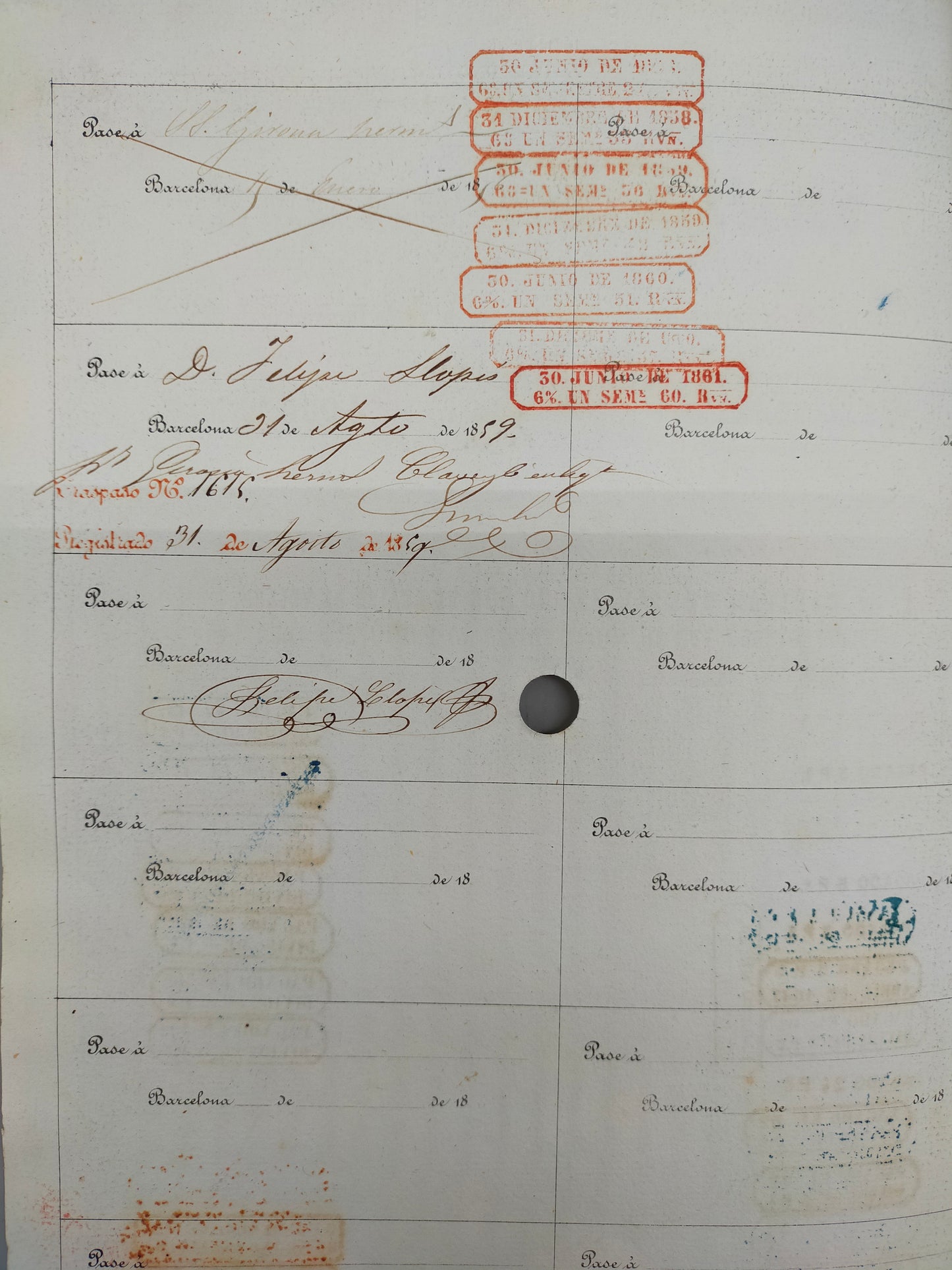 Historische Canal de Urgel Aktie – Barcelona 1853, 2 Acciones