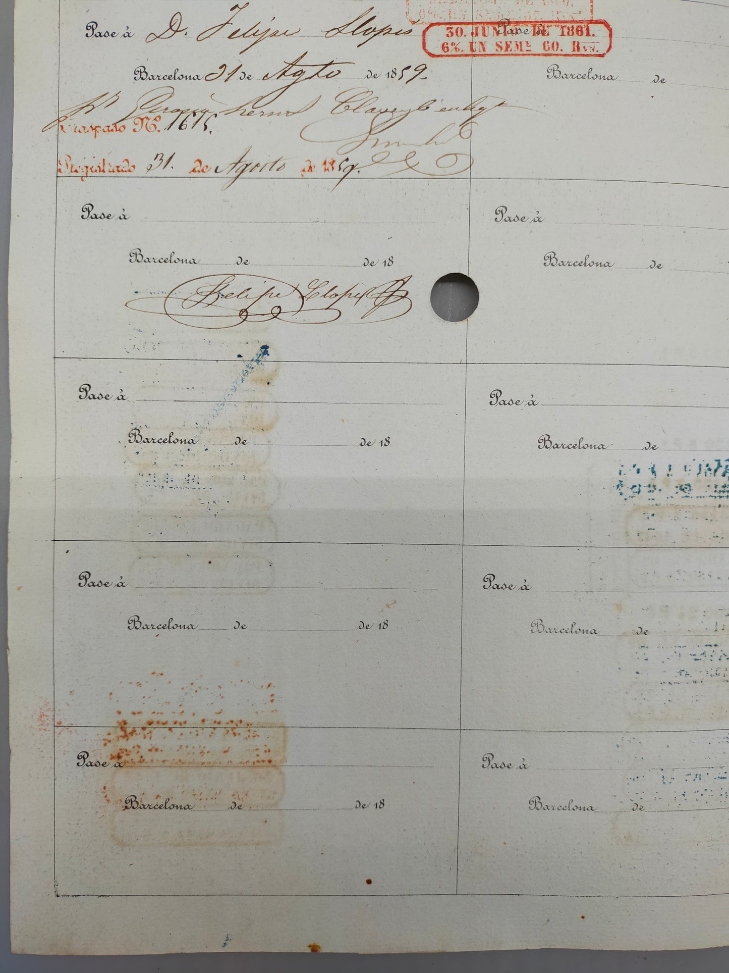 Historische Canal de Urgel Aktie – Barcelona 1853, 2 Acciones