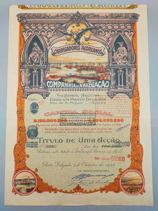 Historische Aktie Carregadores Açoreanos Companhia de Navegacao 1928