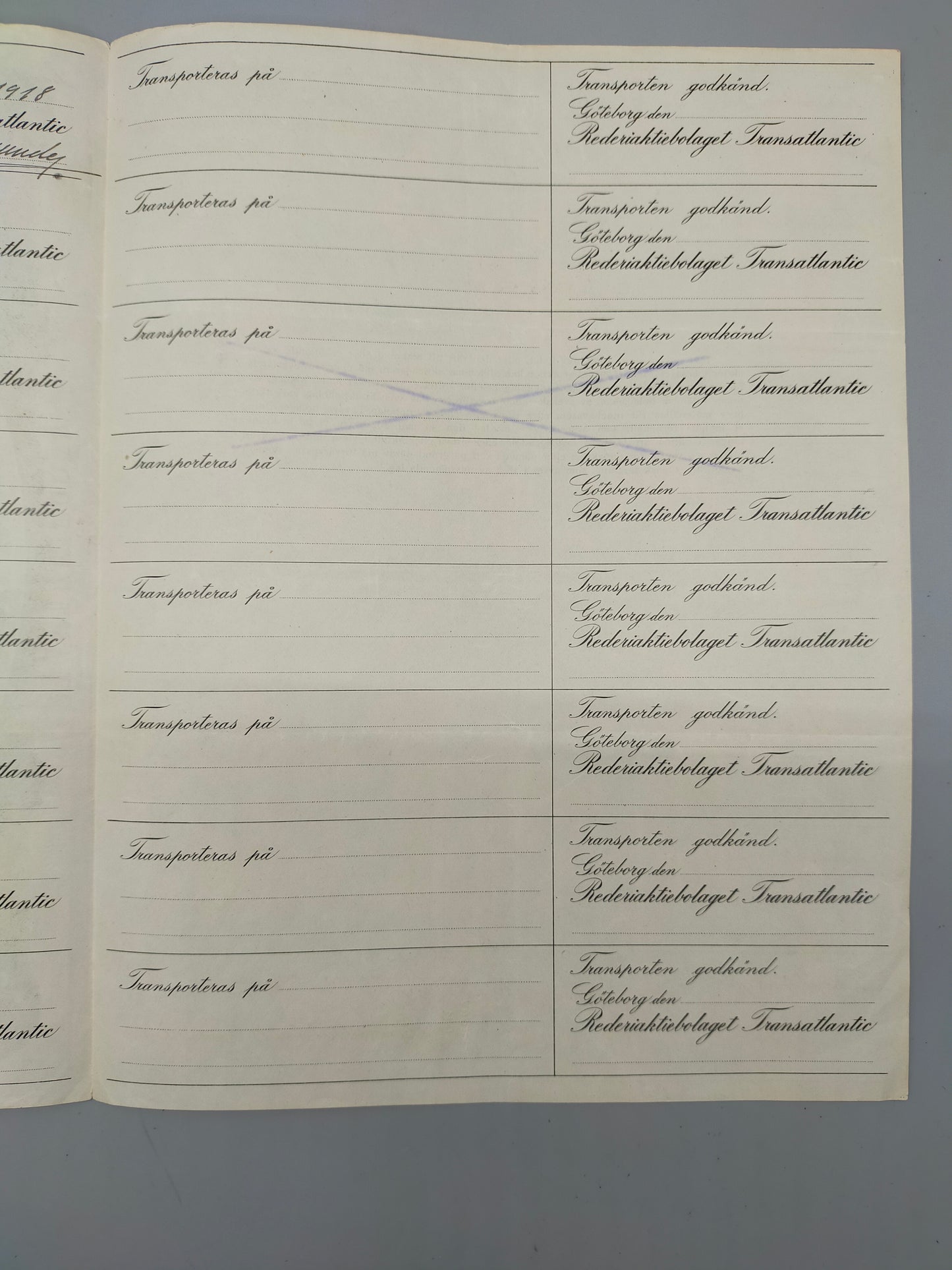 Historische Aktie Rederiaktiebolaget Transatlantic  von 1917