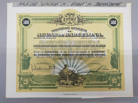 Historische Aktienurkunde Sociedad General de Aguas de Barcelona 1966