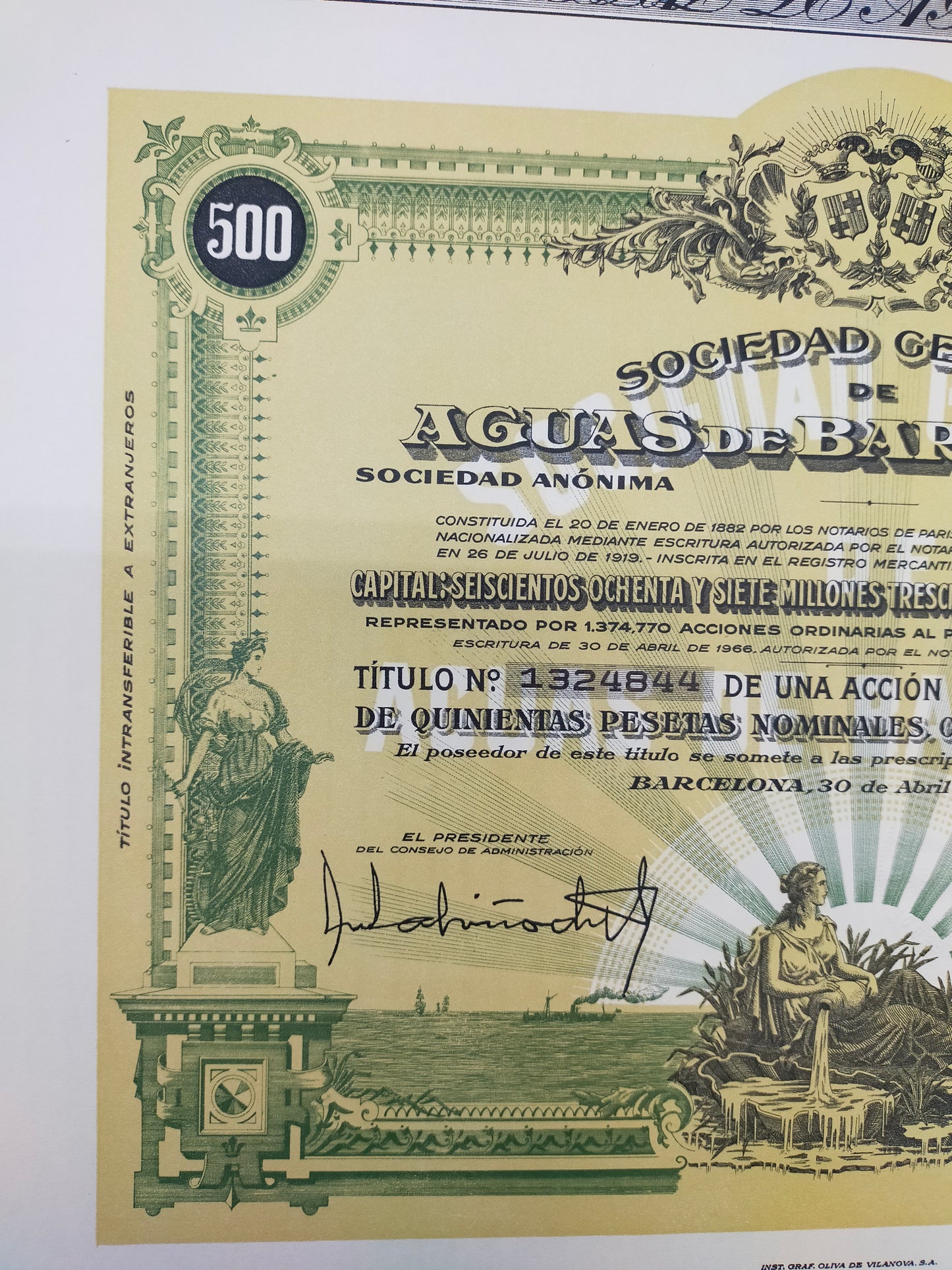 Historische Aktienurkunde Sociedad General de Aguas de Barcelona 1966