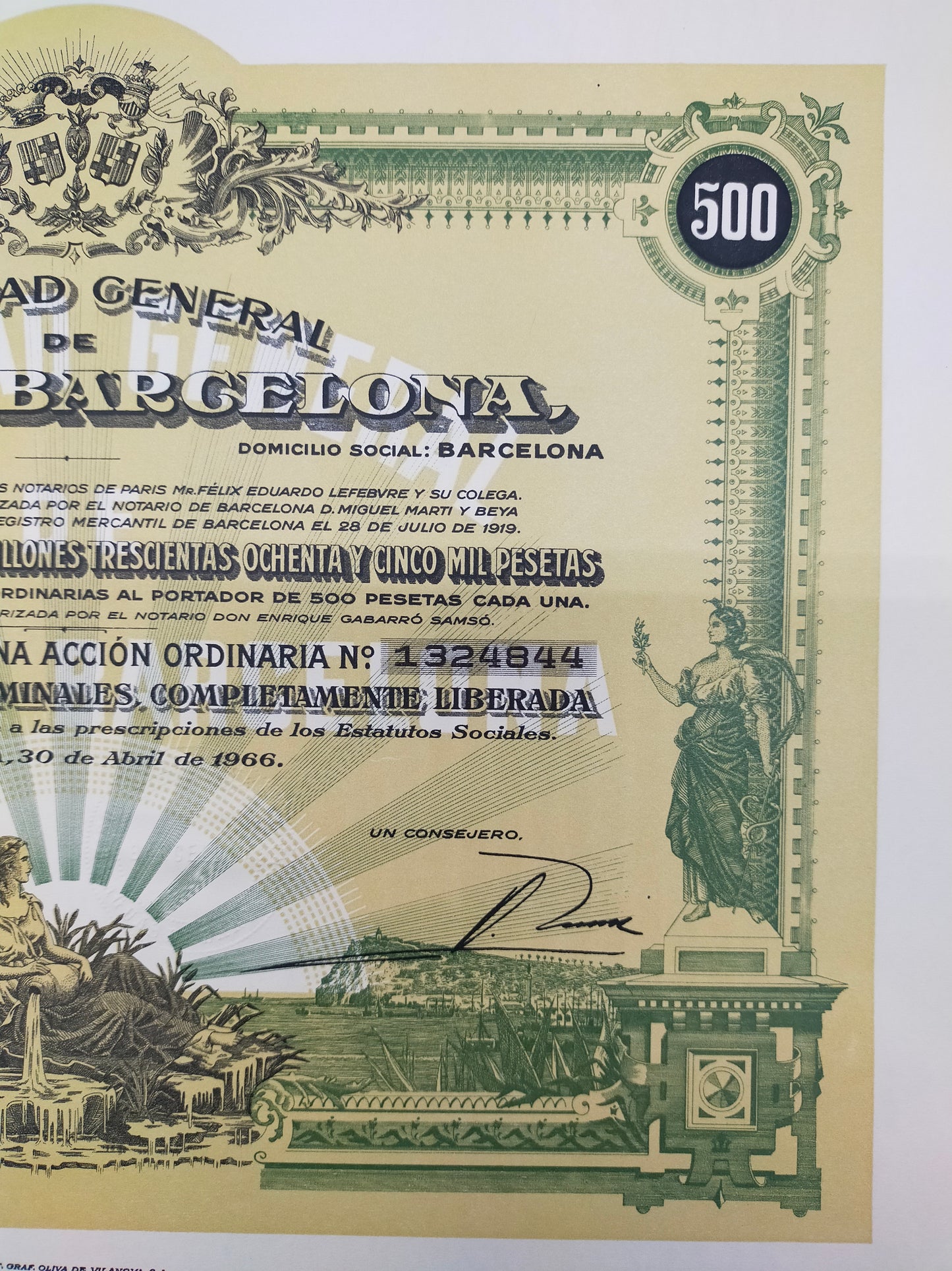 Historische Aktienurkunde Sociedad General de Aguas de Barcelona 1966
