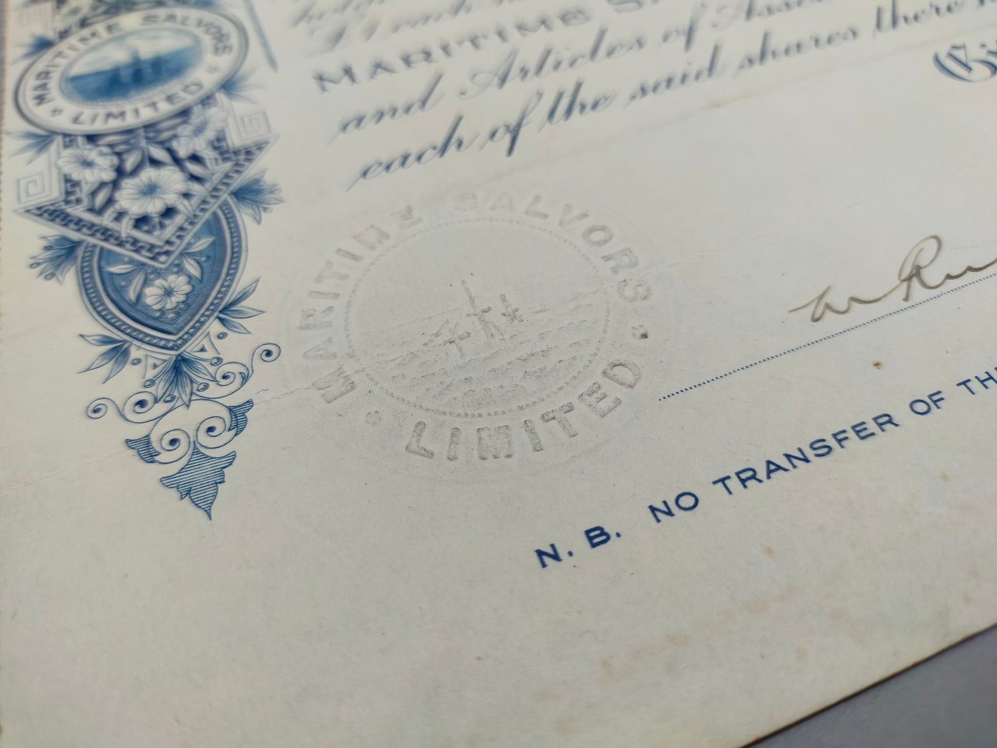 Historische Aktienurkunde Maritime Salvors Limited von 1920