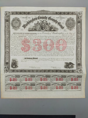 Historische Washington County Bounty Bond 1864 300$