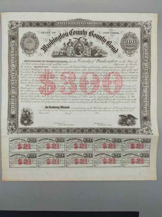 Historische Washington County Bounty Bond 1864 300$