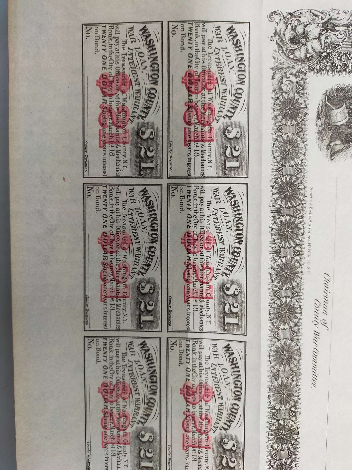 Historische Washington County Bounty Bond 1864 300$