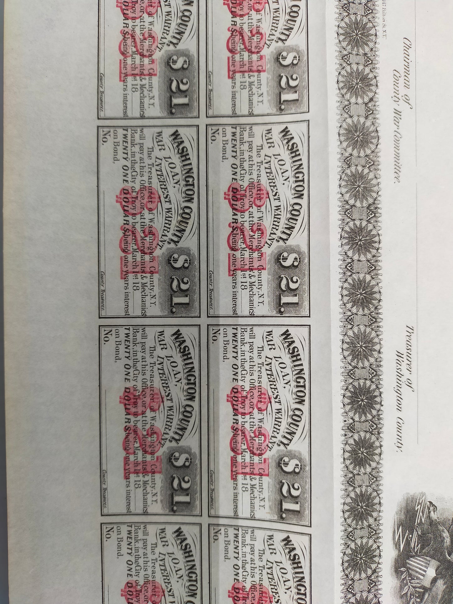 Historische Washington County Bounty Bond 1864 300$