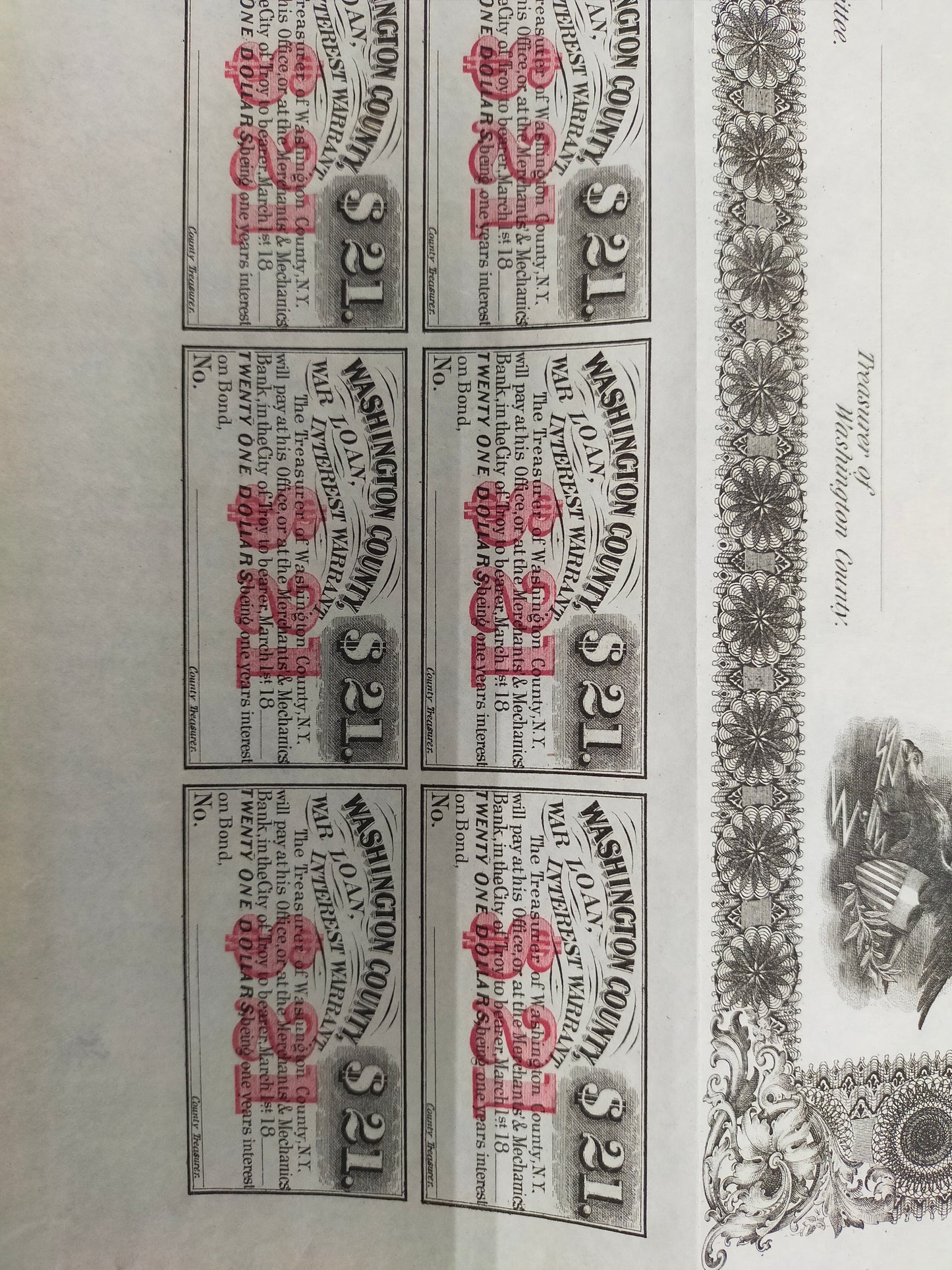 Historische Washington County Bounty Bond 1864 300$