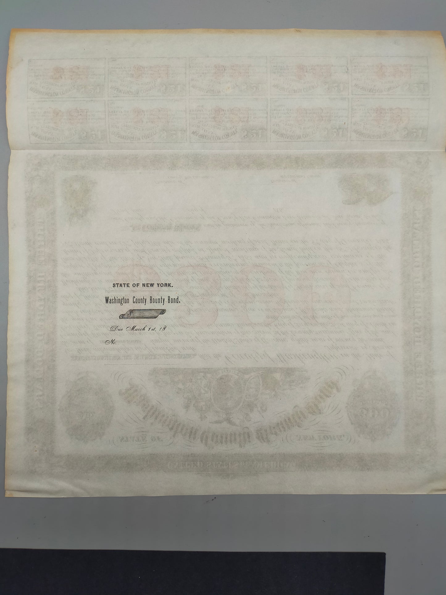 Historische Washington County Bounty Bond 1864 300$