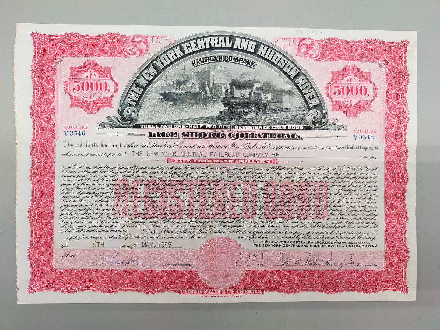 Historische Eisenbahnaktie New York Central & Hudson River Railroad 1957