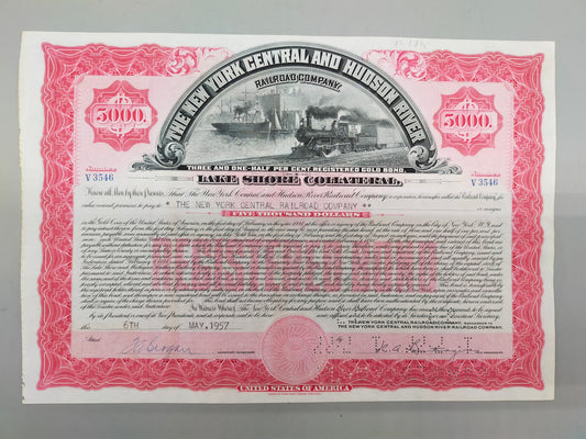 Historische Eisenbahnaktie New York Central & Hudson River Railroad 1957
