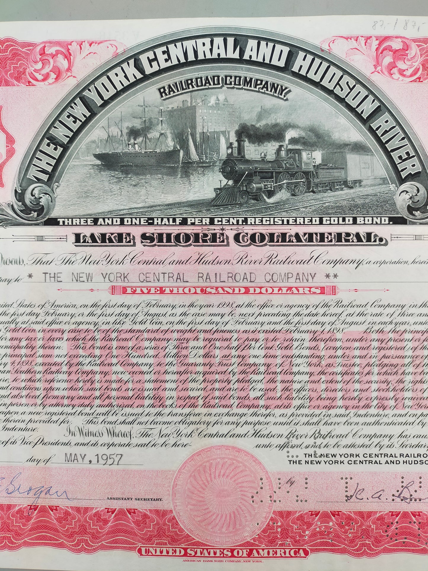 Historische Eisenbahnaktie New York Central & Hudson River Railroad 1957