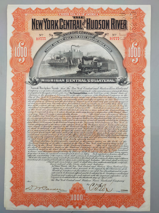 Antike Gold Bond Aktie New York Central & Hudson River Railroad