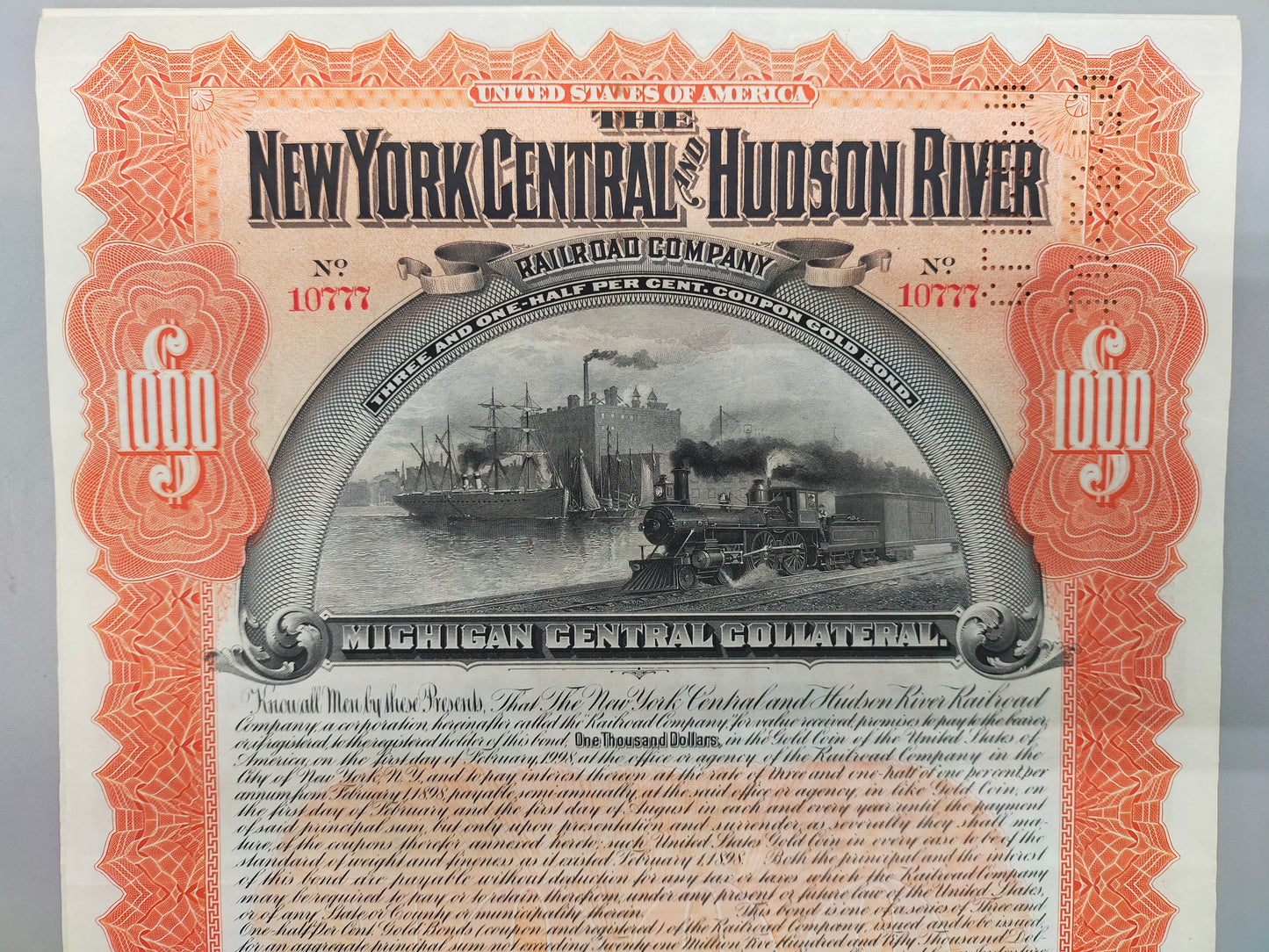 Antike Gold Bond Aktie New York Central & Hudson River Railroad