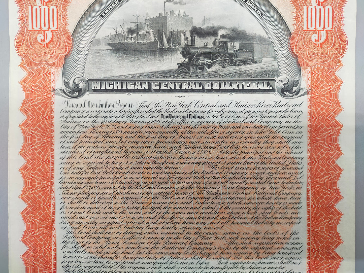 Antike Gold Bond Aktie New York Central & Hudson River Railroad