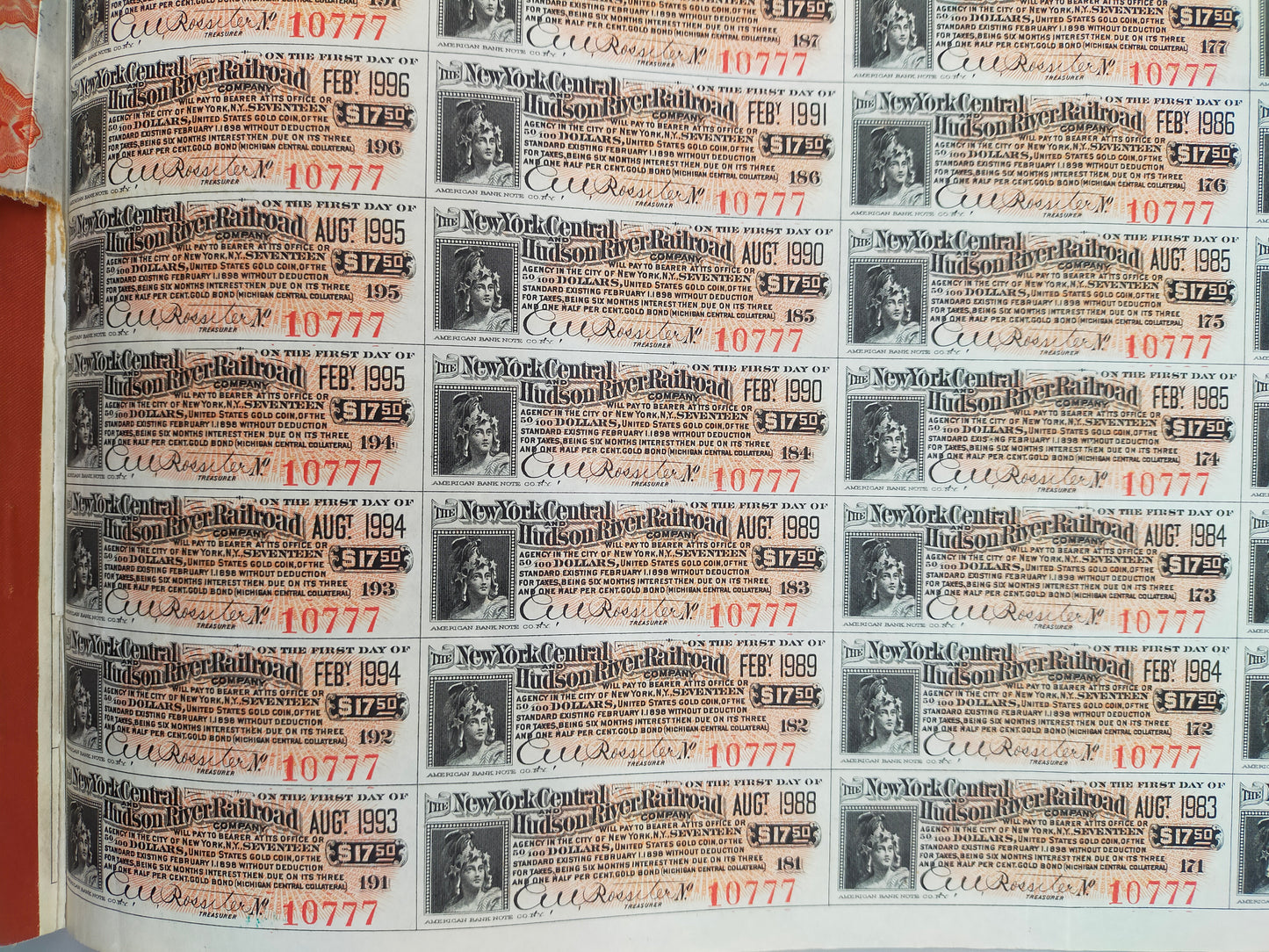Antike Gold Bond Aktie New York Central & Hudson River Railroad