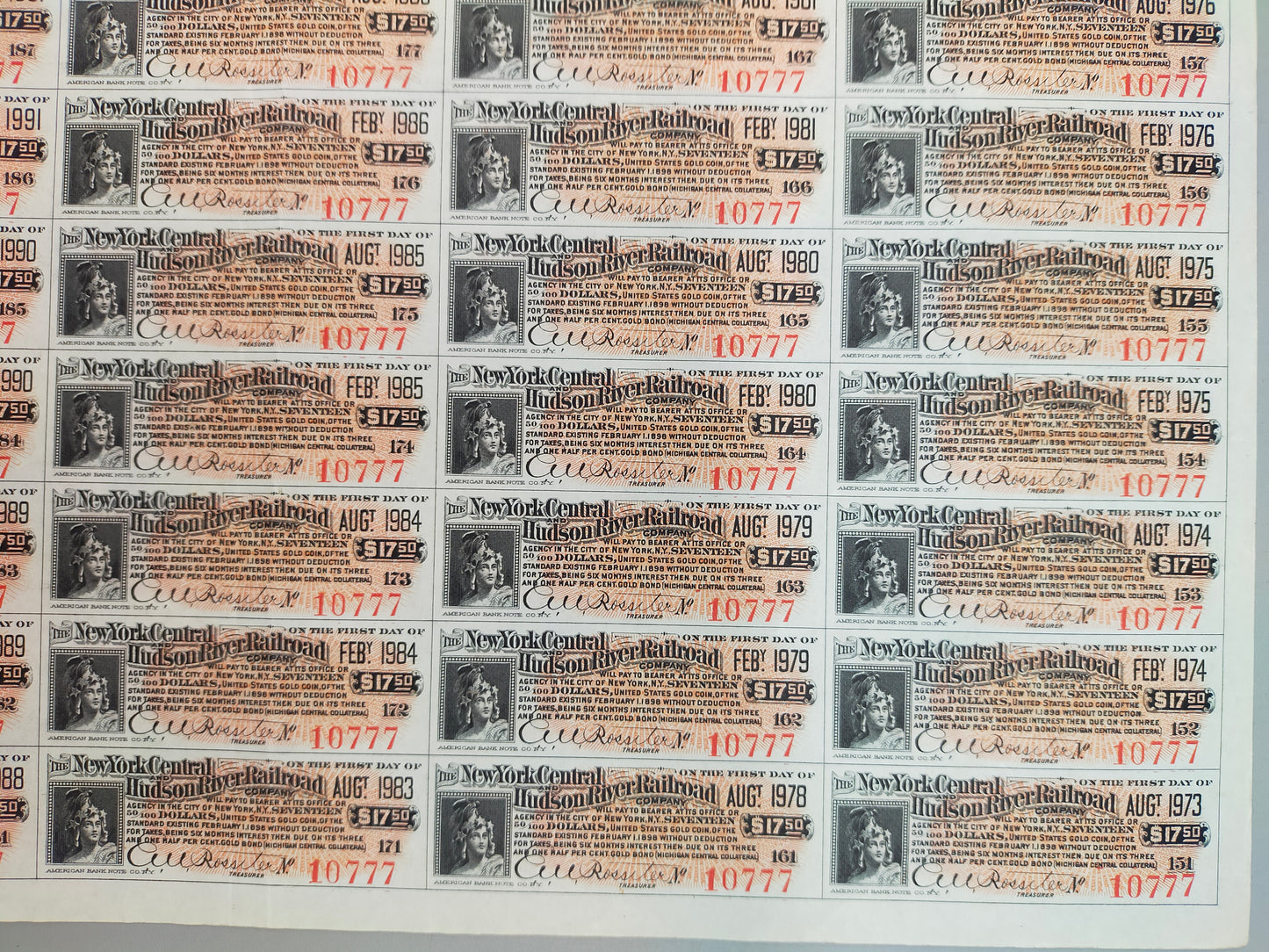 Antike Gold Bond Aktie New York Central & Hudson River Railroad