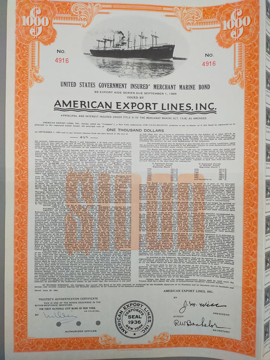 Historische American Export Lines Anleihe 1961