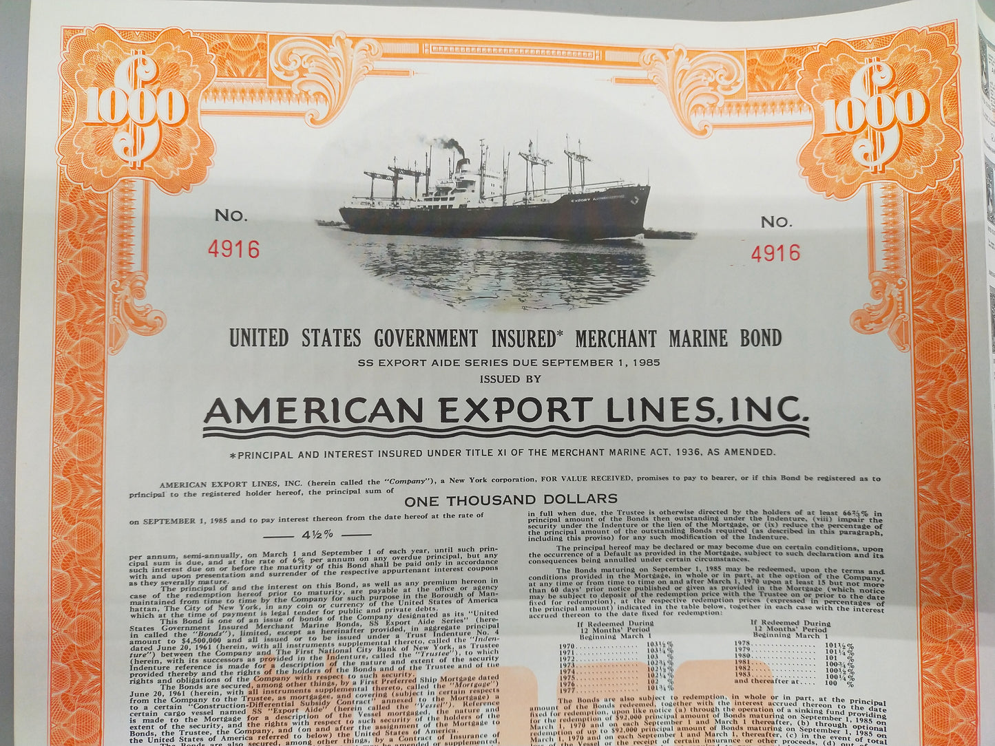 Historische American Export Lines Anleihe 1961