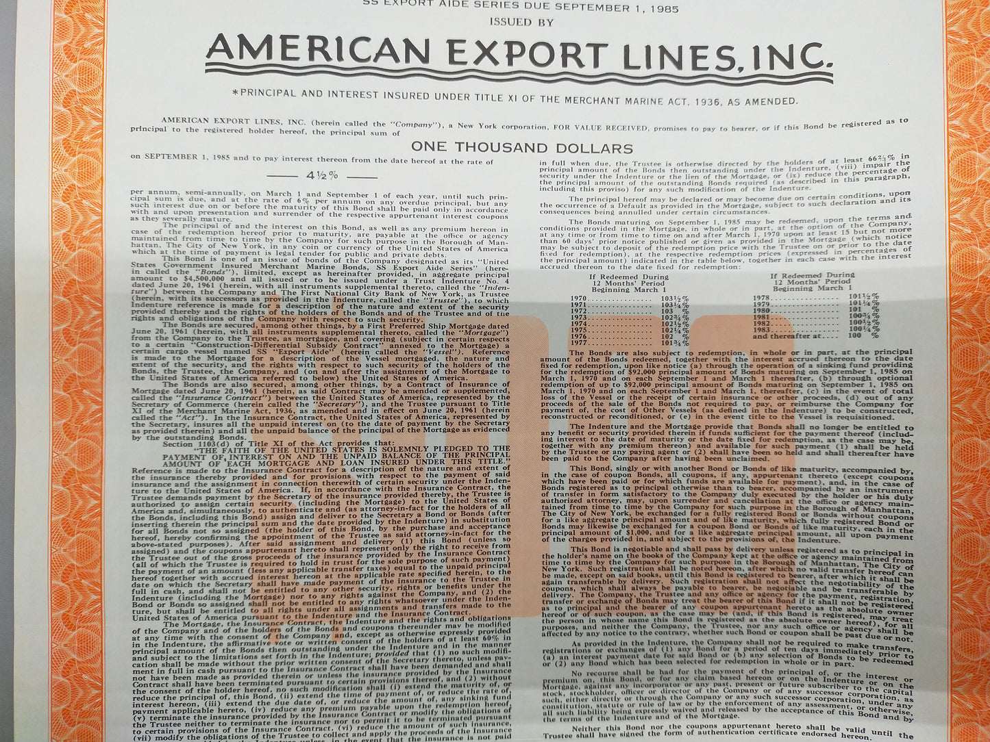 Historische American Export Lines Anleihe 1961