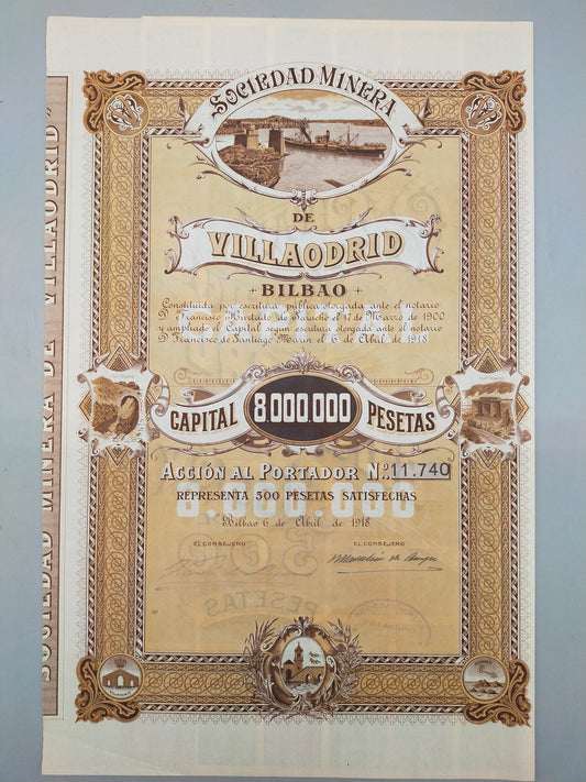 Antike Aktie Sociedad Minera de Villaodrid Bilbao 1918