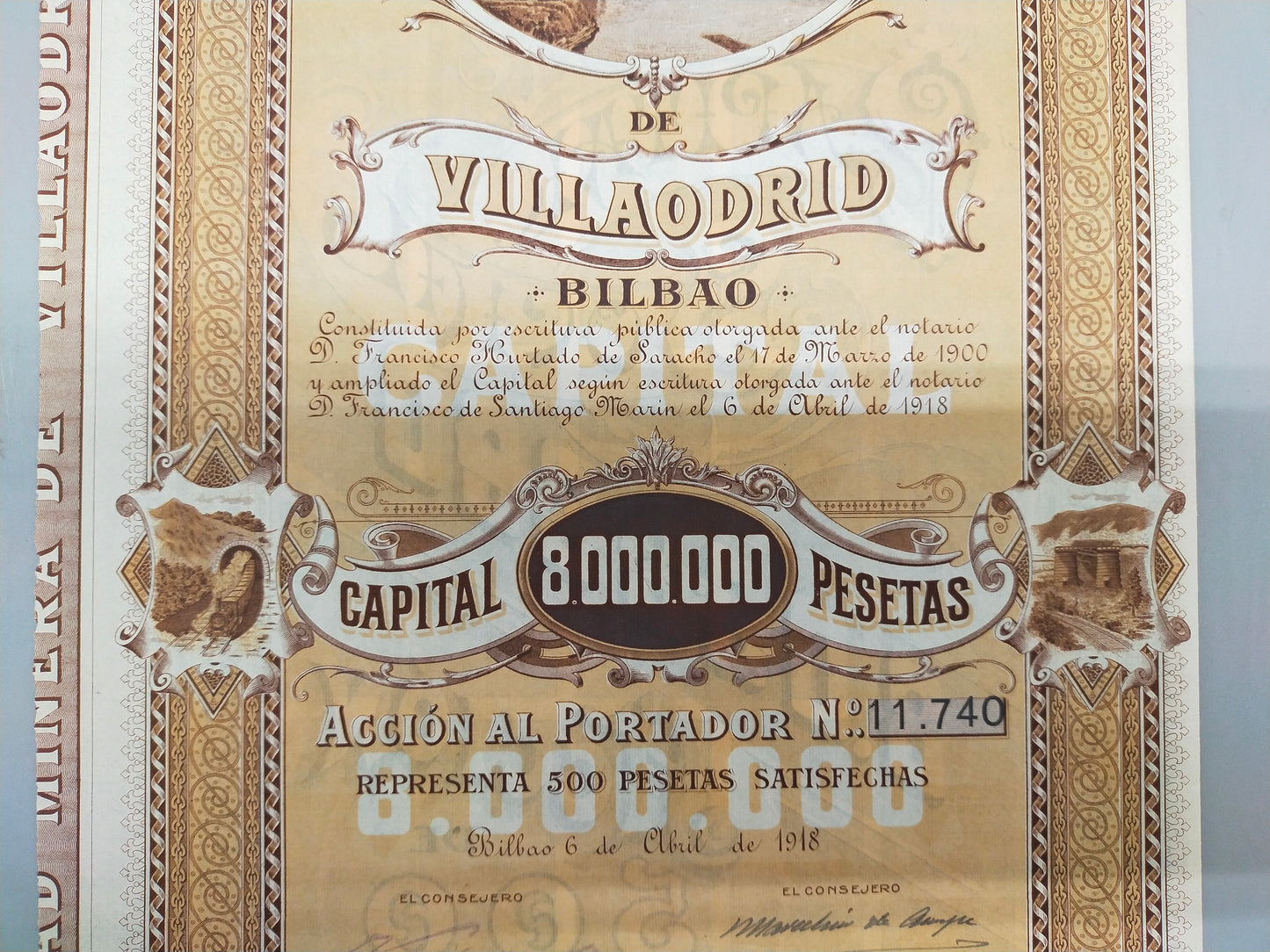 Antike Aktie Sociedad Minera de Villaodrid Bilbao 1918