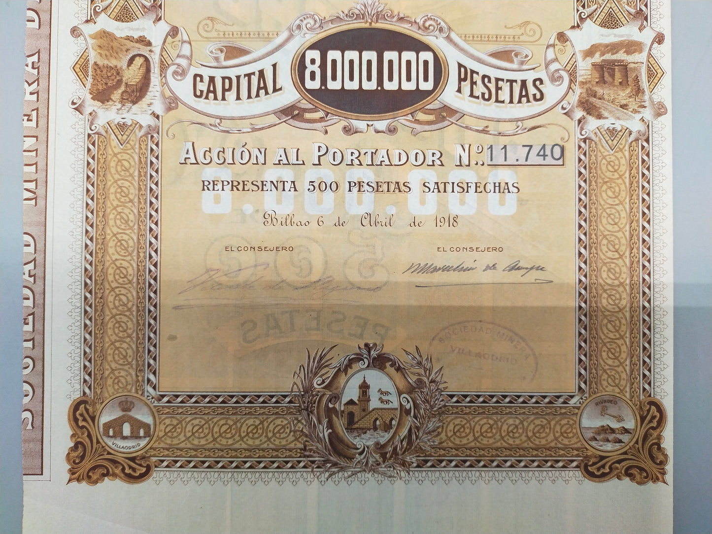 Antike Aktie Sociedad Minera de Villaodrid Bilbao 1918