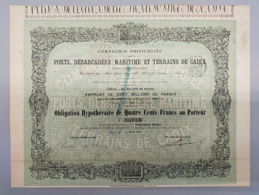 Antike französische Anleihe 1863 Ports de Cadix Aktie
