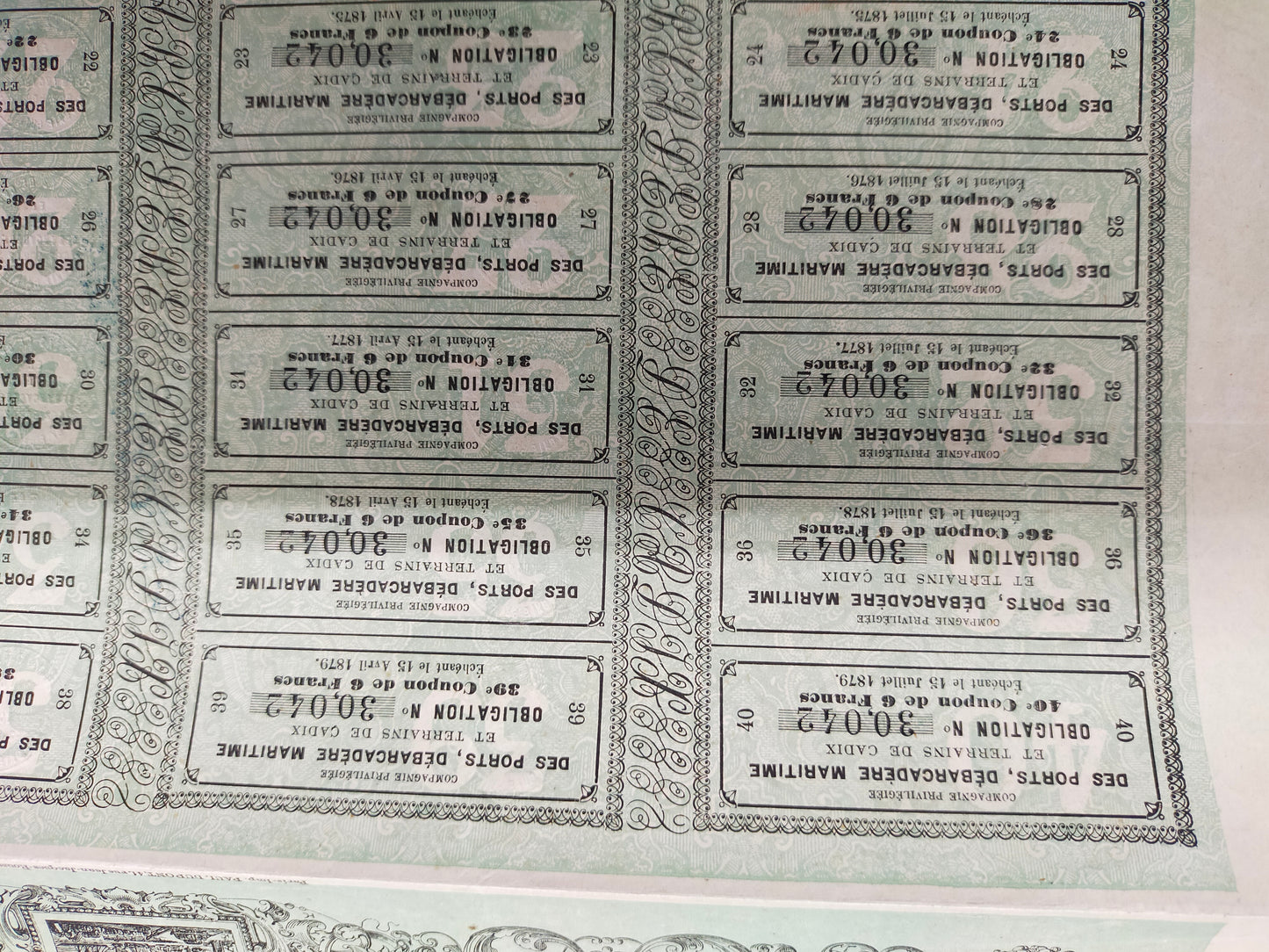 Antike französische Anleihe 1863 Ports de Cadix Aktie