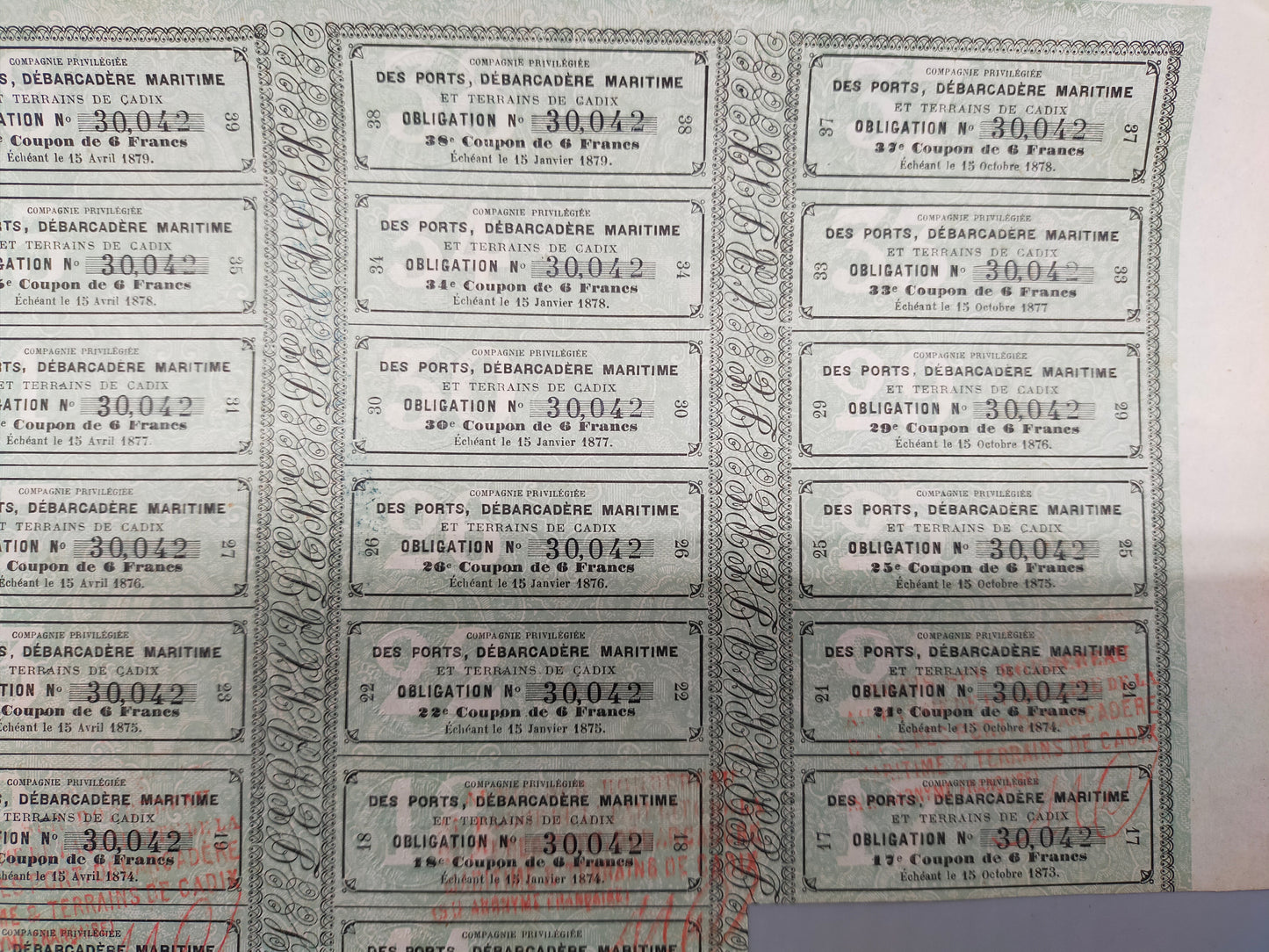 Antike französische Anleihe 1863 Ports de Cadix Aktie