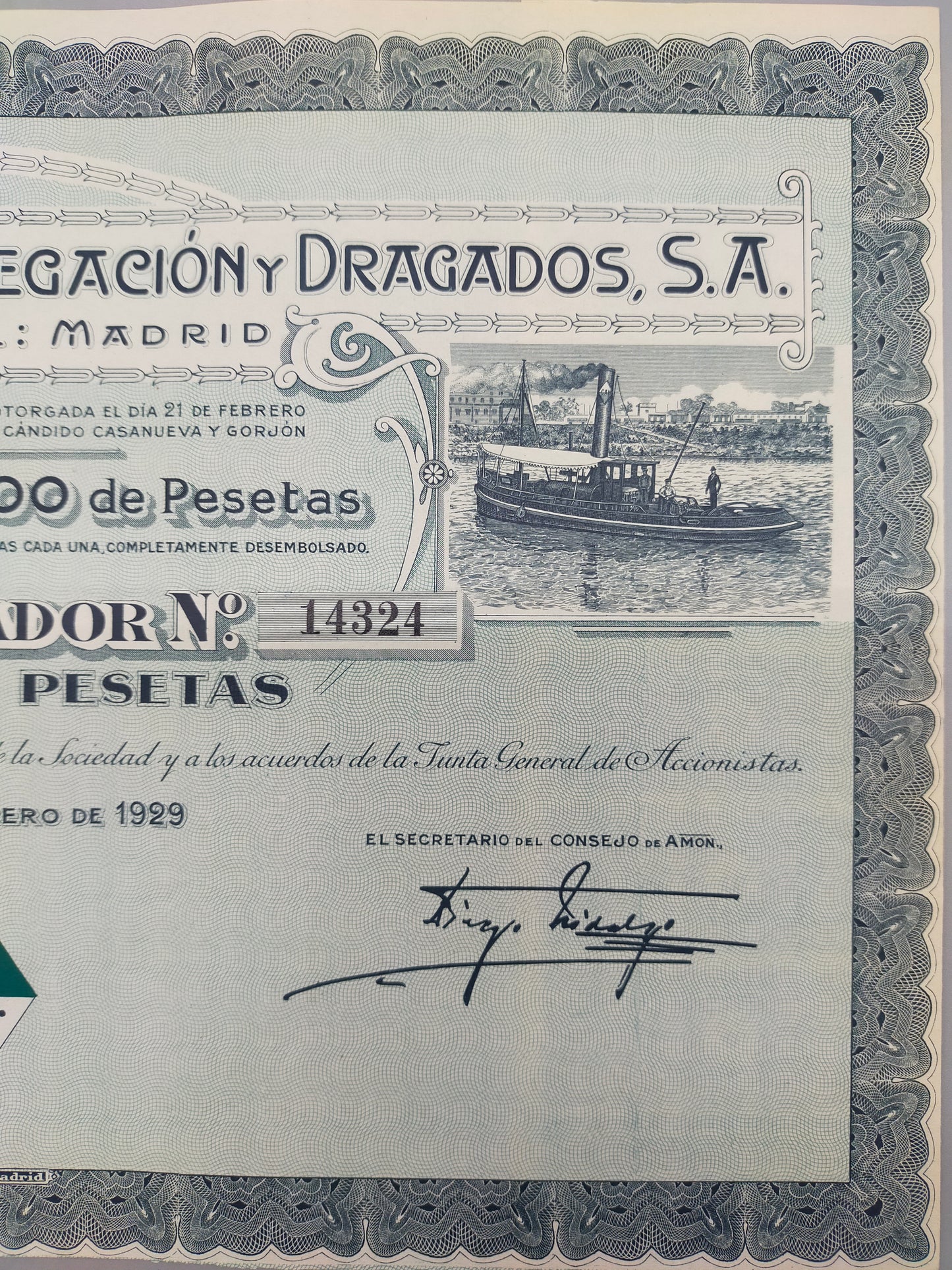 Historische Inhaberaktie Compañía Auxiliar de Navegación 1929