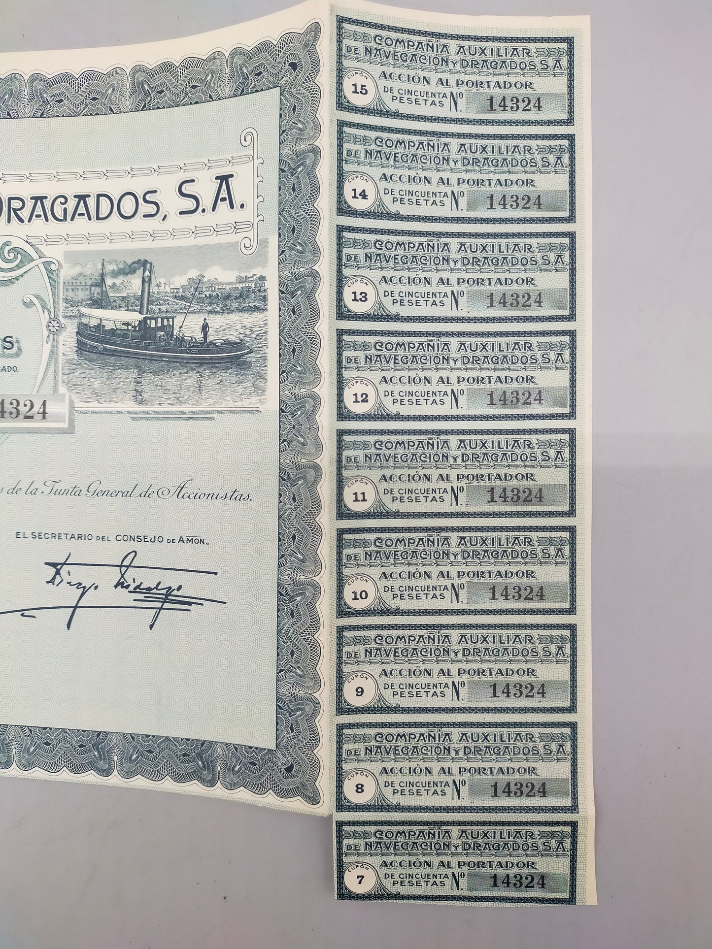 Historische Inhaberaktie Compañía Auxiliar de Navegación 1929