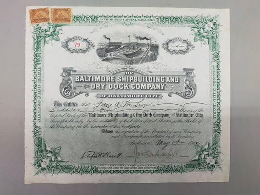 Antike Aktie Baltimore Shipbuilding and Dry Dock Company von 1902