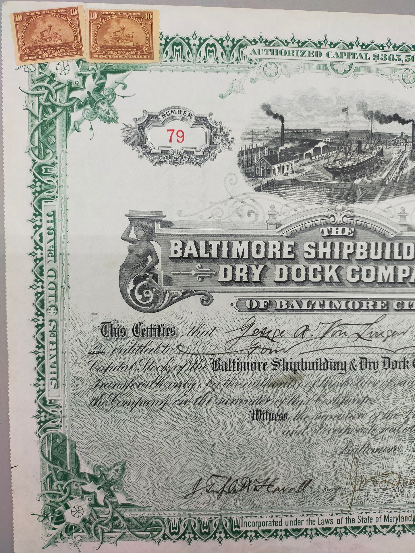 Antike Aktie Baltimore Shipbuilding and Dry Dock Company von 1902