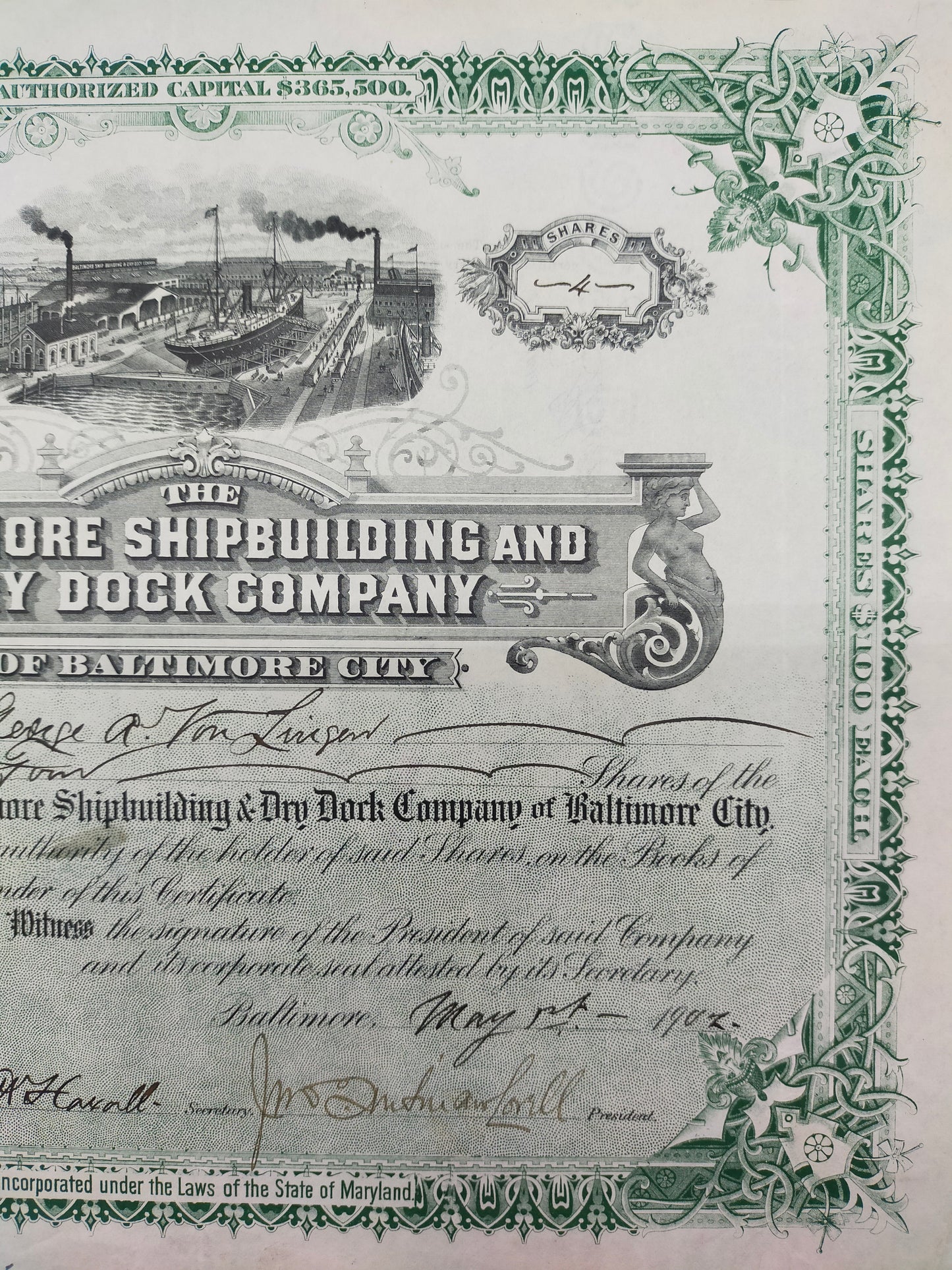 Antike Aktie Baltimore Shipbuilding and Dry Dock Company von 1902