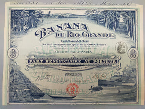 Historische Aktie Banana du Rio-Grande 1913 – Nicaragua Rarität