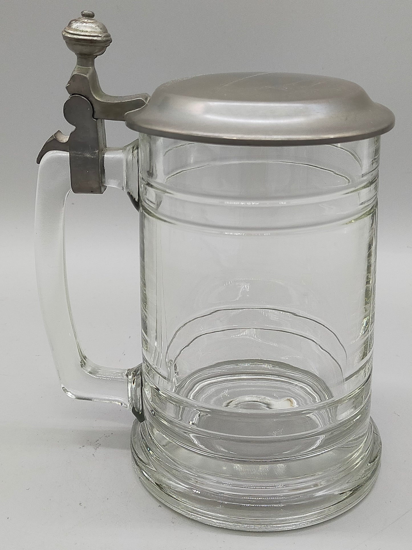 Klassischer WMF Krug aus Glas Mit Zinndeckel & Daumenruhe