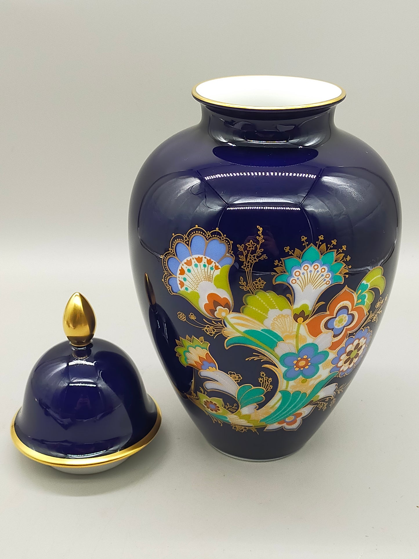 Elegante Heinrich Porzellan Vase Echt Kobalt mit Golddekor