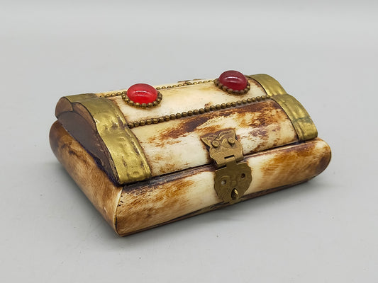 Vintage Schatulle mit Beineinlagen – Rustikaler Stil mit violettem Samt