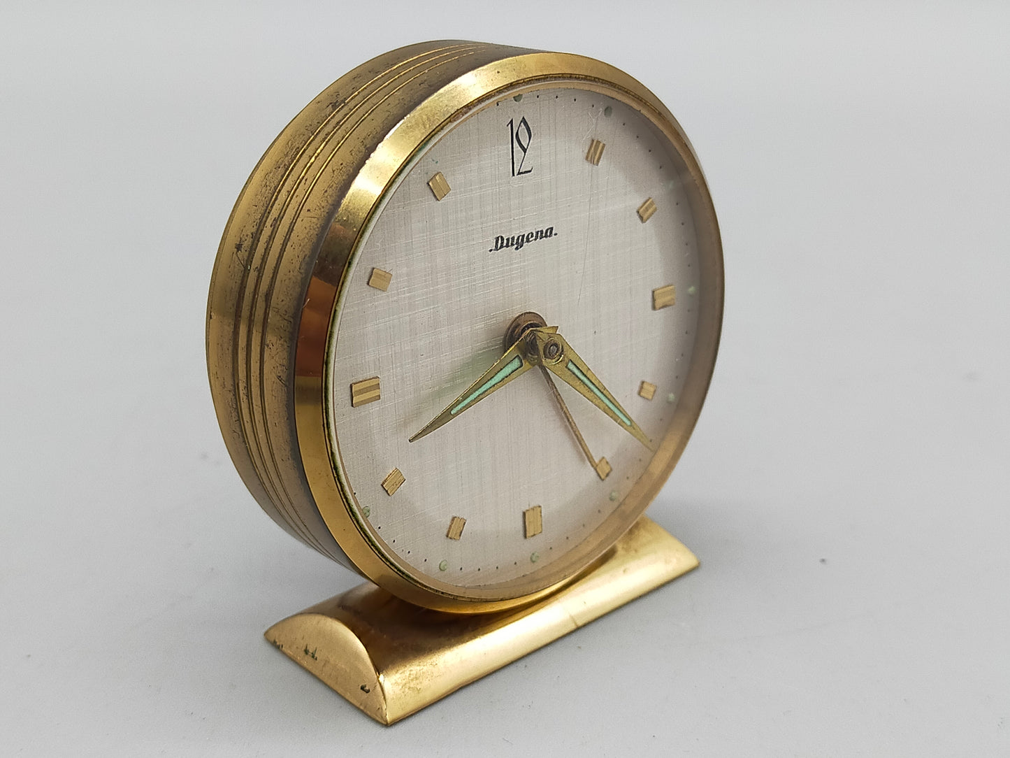 Vintage Dugena Tisch Uhr Goldfarbenes Mid-Century Design