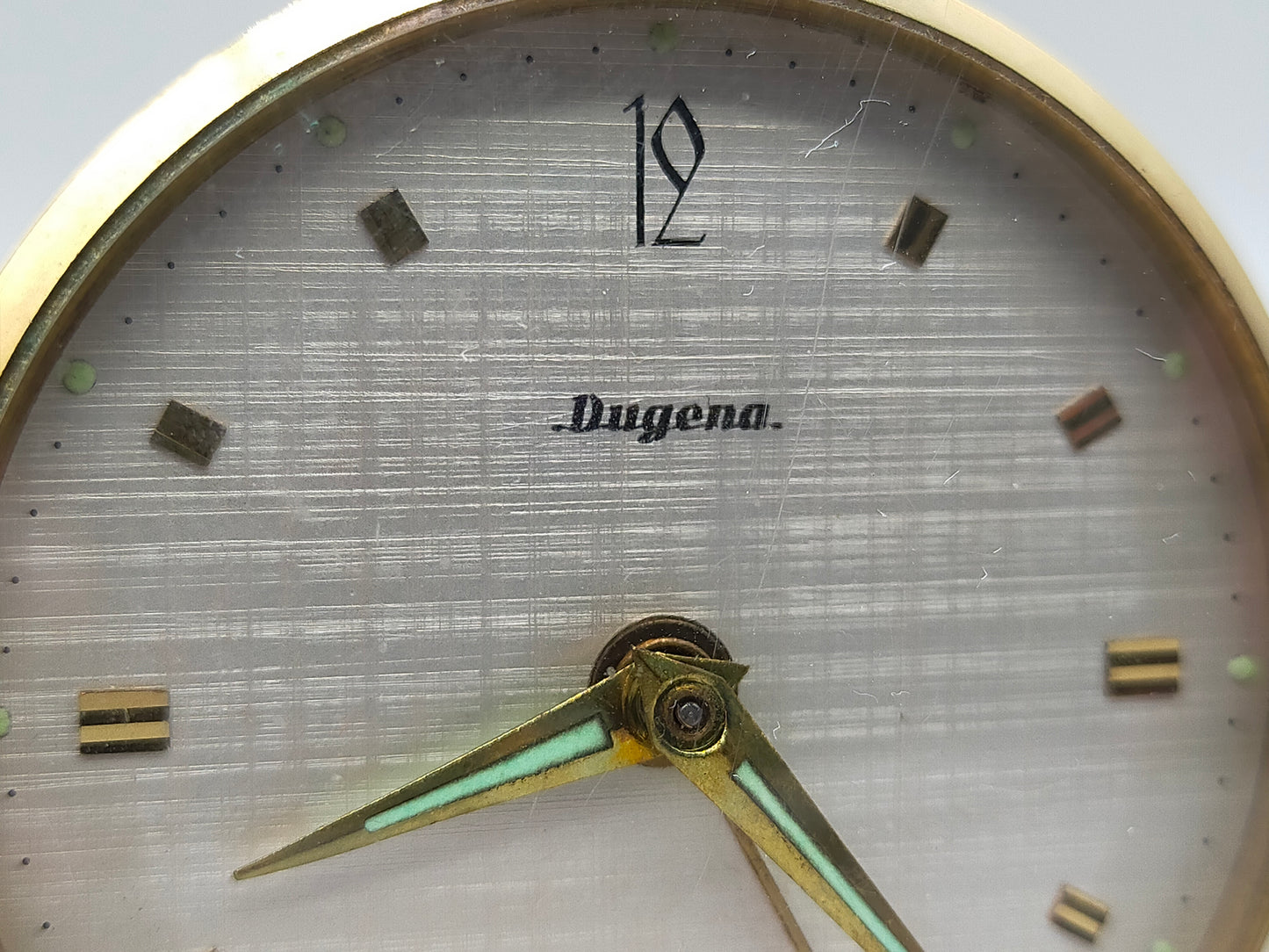 Vintage Dugena Tisch Uhr Goldfarbenes Mid-Century Design