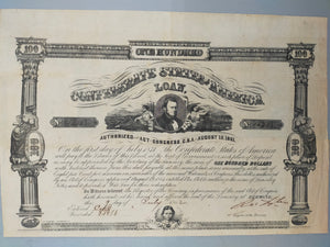 Historische Confederate States of America 100 Dollar Anleihe von 1862