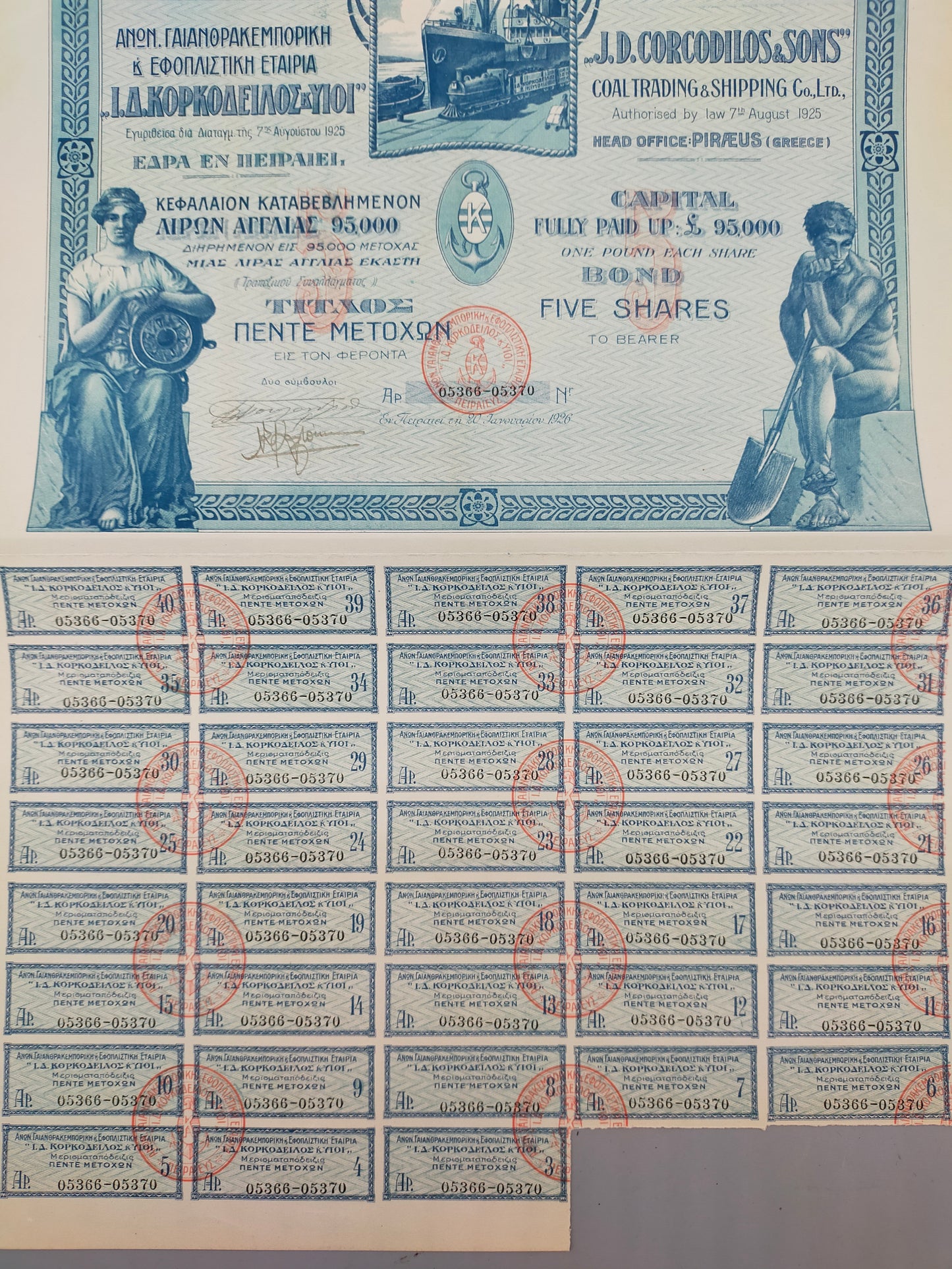 Historische Aktie J.D. Corcodilos & Sons Coal Trading 1926
