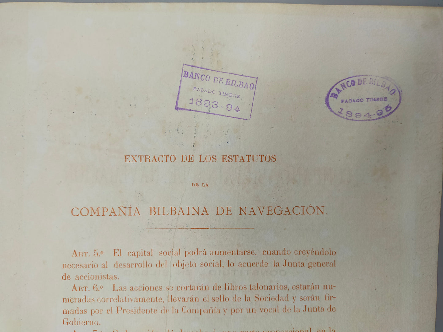 Historische Aktie Compañía Bilbaína de Navegación 1883