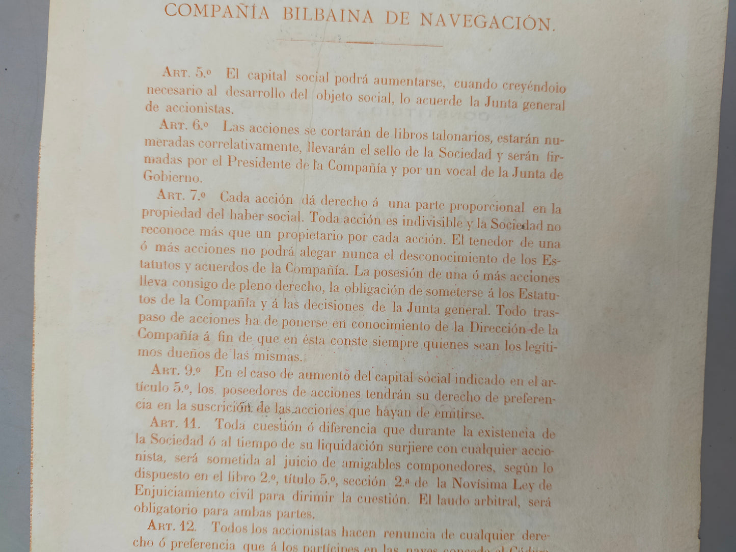 Historische Aktie Compañía Bilbaína de Navegación 1883
